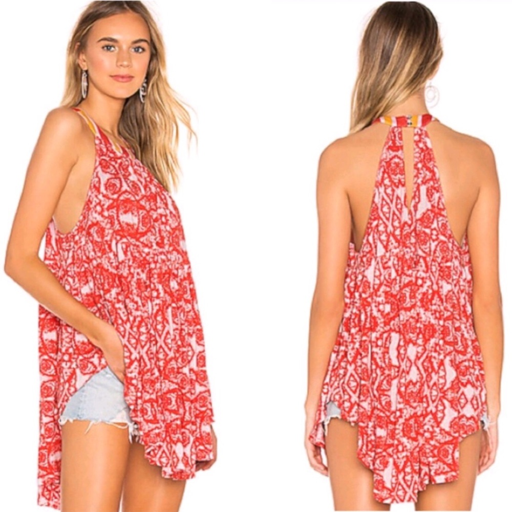 Free People Mimi Printed Halter Neck Tunic Dress